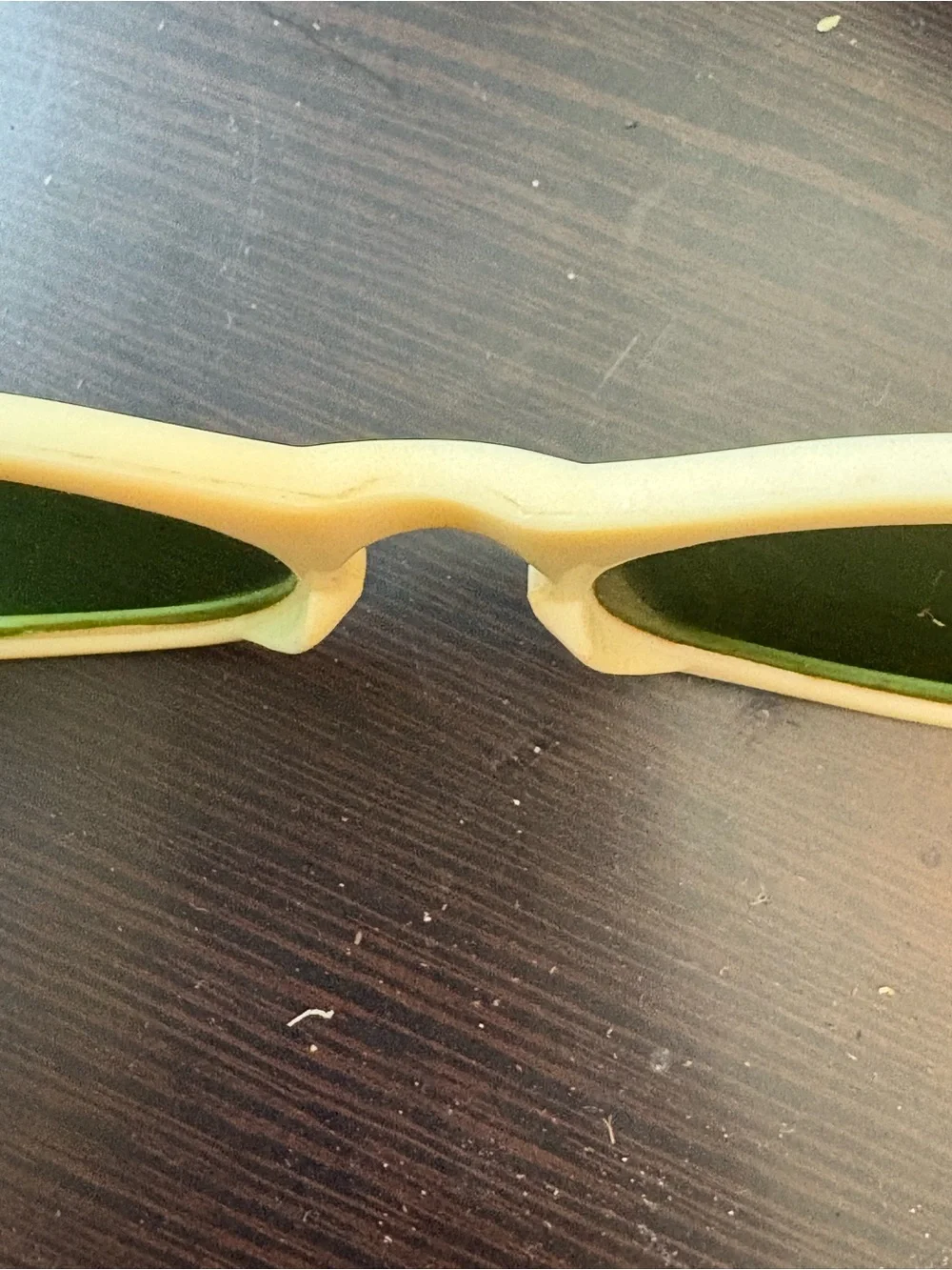 Vtg Italian cat eye sunglasses cream rhinestone accents green lens made in Italy